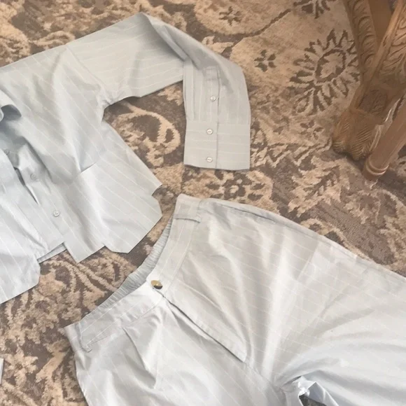 Women's Light Blue  2 piece pants set with White pinstripes - Picture 12 of 12